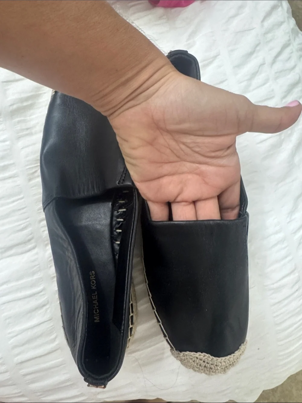 Michael Kors Black Leather Espadrille Slip-Ons